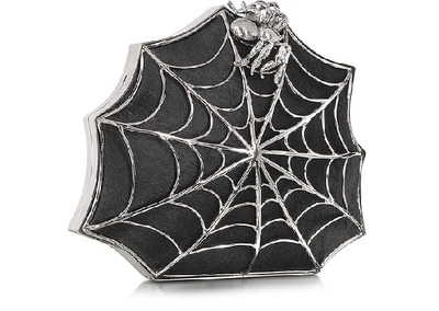 Shop Bernard Delettrez Designer Handbags Black Ponyhair Clutch W/web And Spider In Noir