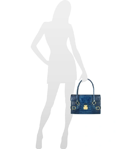 Shop L.a.p.a. L. A.p. A. Designer Handbags Indigo Blue Croco Stamped Italian Leather Shoulder Bag In Bleu