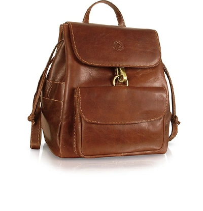 Shop Chiarugi Designer Handbags Handmade Brown Genuine Leather Backpack In Marron