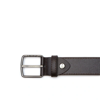 Shop Lacoste Men's Engraved And Petit Piqué Tongue Buckle Leather Belt In Brown