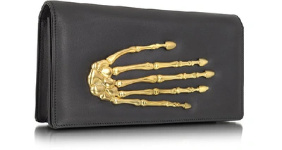 Shop Bernard Delettrez Designer Handbags Black Nappa Leather Pochette W/skeleton Hand In Noir
