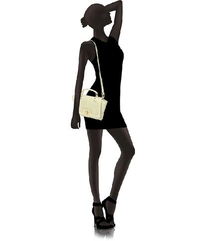 Shop Leonardo Delfuoco Designer Handbags Studded Beige Leather Ipad Bag In Neutres