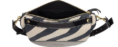 Shop Jw Anderson Handbags Black And Off White Striped Linen Moon Shoulder Bag In Black,white