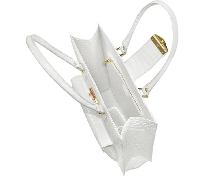 Shop L.a.p.a. L. A.p. A. Designer Handbags White Croco Stamped Leather Tote Bag In Blanc