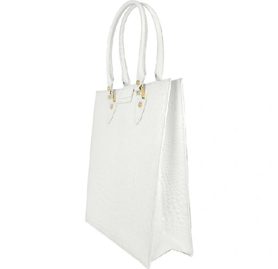 Shop L.a.p.a. L. A.p. A. Designer Handbags White Croco Stamped Leather Tote Bag In Blanc