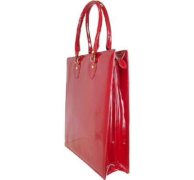 Shop L.a.p.a. L. A.p. A. Designer Handbags Ruby Red Patent Leather Tote Bag In Rouge