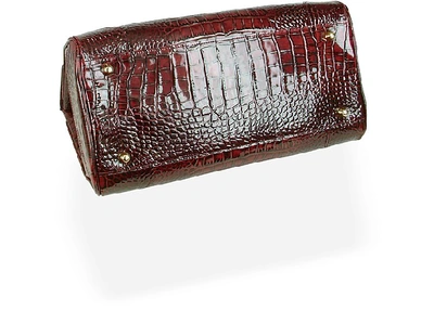 Shop L.a.p.a. L. A.p. A. Designer Handbags Ruby Red Croco Stamped Patent Leather Satchel Bag In Rouge