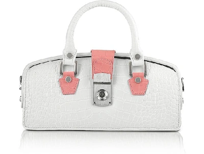 Shop L.a.p.a. L. A.p. A. Designer Handbags Ivory Croco-embossed Mini Doctor Bag In Blanc