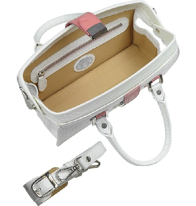 Shop L.a.p.a. L. A.p. A. Designer Handbags Ivory Croco-embossed Mini Doctor Bag In Blanc