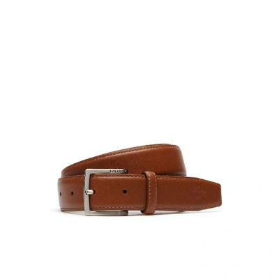 Shop Lacoste Men's Engraved Tongue Buckle Leather Belt In Tan