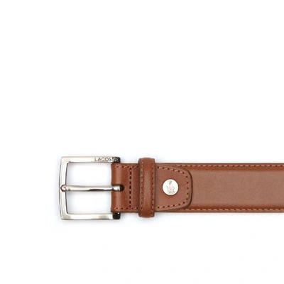 Shop Lacoste Men's Engraved Tongue Buckle Leather Belt In Tan