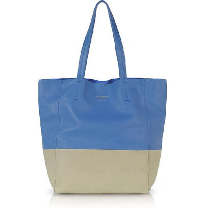 Shop Le Parmentier Handbags Large Color Block Nappa Leather Tote In Taupe,blue