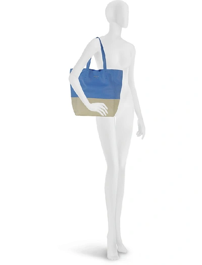 Shop Le Parmentier Handbags Large Color Block Nappa Leather Tote In Taupe,blue