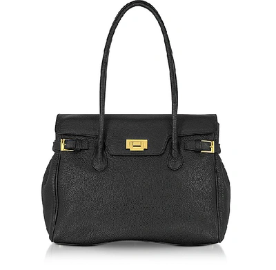 Shop Fontanelli Designer Handbags Black Embossed Leather Large Satchel Bag In Noir