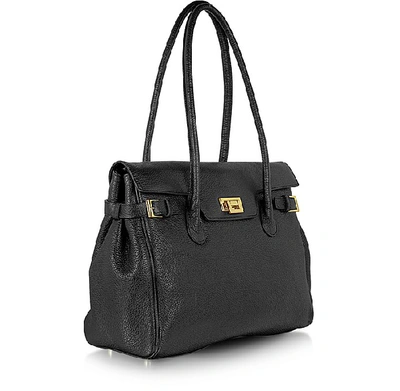 Shop Fontanelli Designer Handbags Black Embossed Leather Large Satchel Bag In Noir