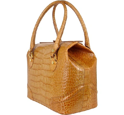 Shop L.a.p.a. L. A.p. A. Designer Handbags Sand Croco Stamped Italian Leather Tote Bag In Marron