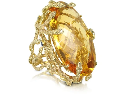 Shop Bernard Delettrez Designer Rings Medusa Gold And Citrine Ring In Orange
