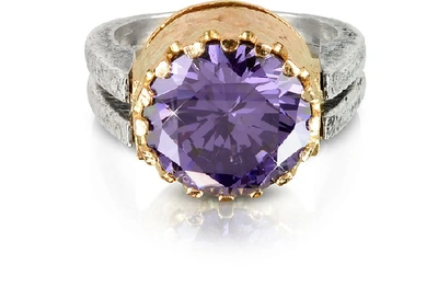 Shop Gucci Designer Rings Purple Amethyst Cubic Zirconia Sterling Silver & Rose Gold Reversible Ring In Violet