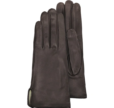 Shop Gucci Designer Women's Gloves Women's Brown Calf Leather Gloves W/ Silk Lining In Marron