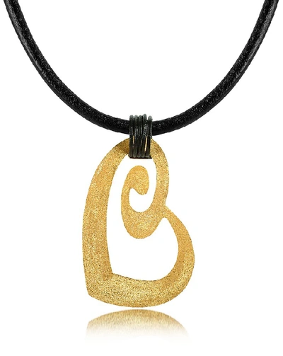 Shop Stefano Patriarchi Designer Necklaces Golden Silver Etched Heart Pendant W/leather Lace
