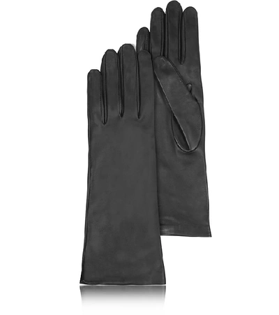 Shop Gucci Designer Women's Gloves Black Women's Silk Lined Italian Leather Long Gloves In Noir