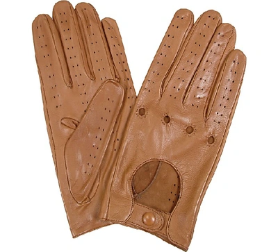 Shop Gucci Designer Women's Gloves Women's Tan Perforated Italian Leather Driving Gloves In Marron
