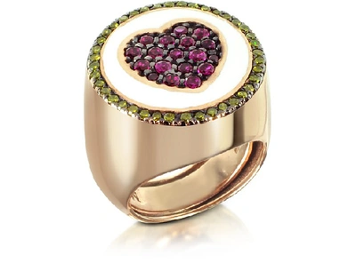 Shop Gucci Designer Rings Rose Gold Plated Sterling Silver Adjustable Ring W/red Cubic Zirconia