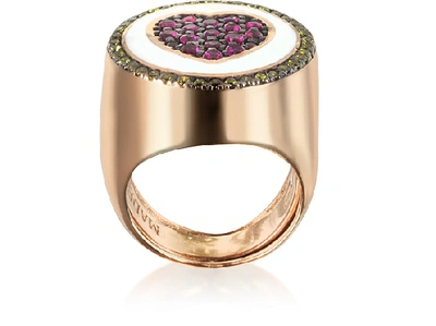 Shop Gucci Designer Rings Rose Gold Plated Sterling Silver Adjustable Ring W/red Cubic Zirconia