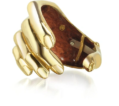 Shop Bernard Delettrez Designer Bracelets Hand Bronze Cuff Bracelet In Doré