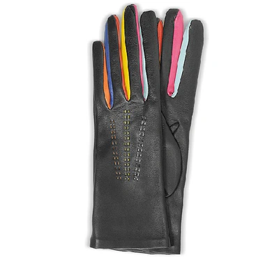 Shop Gucci Designer Women's Gloves Arlecchino Black Leather Women's Gloves W/silk Lining In Noir