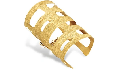 Shop Stefano Patriarchi Designer Bracelets Golden Silver Etched Cut Out Medium Cuff Bracelet