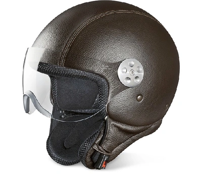 Shop Piquadro Small Leather Goods Open Face Dark Brown Leather Helmet W/visor