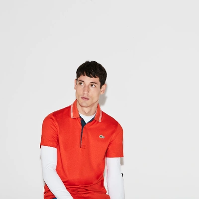 Shop Lacoste Men's Sport Lettering Stretch Technical Jersey Golf Polo Shirt In Red / Navy Blue / White