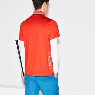 Shop Lacoste Men's Sport Lettering Stretch Technical Jersey Golf Polo Shirt In Red / Navy Blue / White