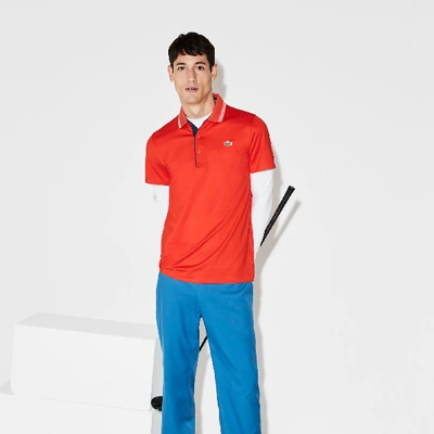 Shop Lacoste Men's Sport Lettering Stretch Technical Jersey Golf Polo Shirt In Red / Navy Blue / White