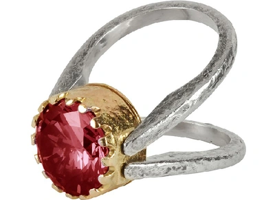 Shop Gucci Designer Rings Red Cubic Zirconia Sterling Silver & Rose Gold Reversible Ring In Rouge