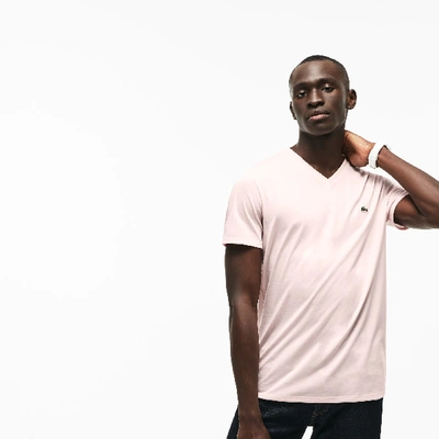 Shop Lacoste Men's V-neck Pima Cotton Jersey T-shirt - S - 3 In Light Pink