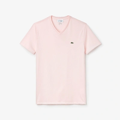 Shop Lacoste V Neck Cotton Pima T-shirt - L - 5 In Light Pink