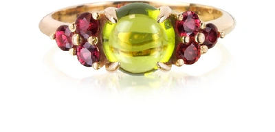Shop Gucci Designer Rings Red Sapphires And Peridot 18k Rose Gold Ring In Rouge