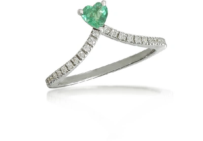 Shop Gucci Designer Rings Emerald Heart V-shaped Diamonds Band Ring In Vert