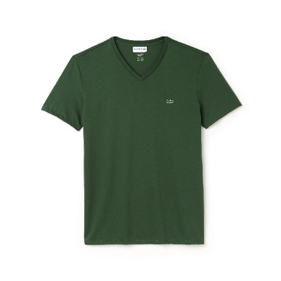 Shop Lacoste V Neck Cotton Pima T-shirt - L - 5 In Green