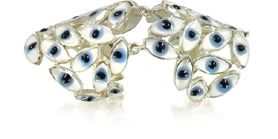 Shop Bernard Delettrez Designer Rings Sterling Silver Articulated Ring W/blue Eyes In Bleu