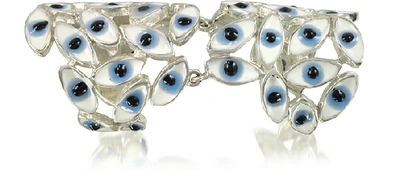 Shop Bernard Delettrez Designer Rings Sterling Silver Articulated Ring W/blue Eyes In Bleu