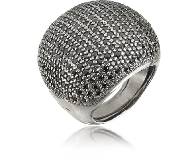 Shop Gucci Designer Rings Large Cubic Zirconia Sterling Silver Cocktail Ring In Noir
