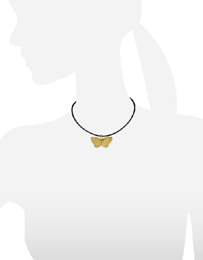 Shop Stefano Patriarchi Designer Necklaces Golden Silver Etched Butterfly Pendant W/leather Lace