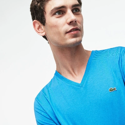 Shop Lacoste Men's V-neck Pima Cotton Jersey T-shirt In Blue