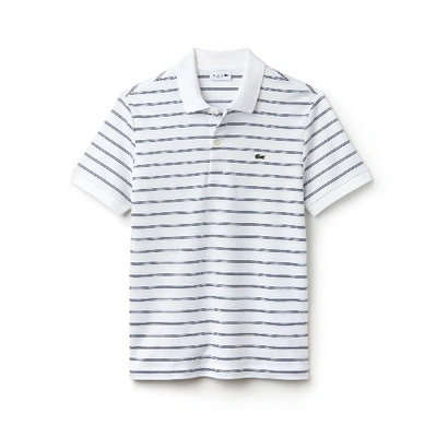 Shop Lacoste Men's Regular Fit Pima Cotton Polo In White / Navy Blue / White