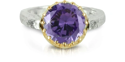 Shop Gucci Designer Rings Amethyst Cubic Zirconia Sterling Silver & Rose Gold Flip Ring In Violet