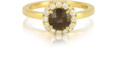 Shop Gucci Designer Rings 0.24 Ct Diamond Pave 18k Gold Ring W/ Smoky Quartz In Marron