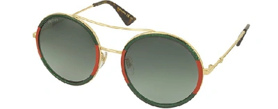 Shop Gucci Sunglasses Gg0061s Acetate And Gold Metal Round Aviator Women's Sunglasses In Red,green,shaded Green